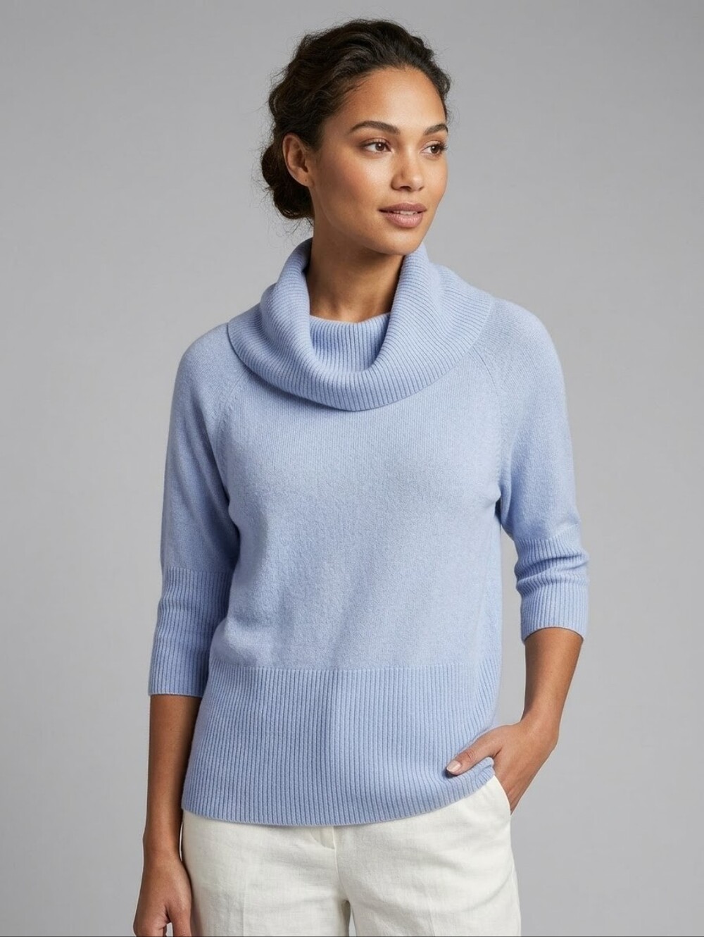 Bianca Nygard Silk Cashmere Cowl Neck Knit Sweater Periwinkle Blue Size L
